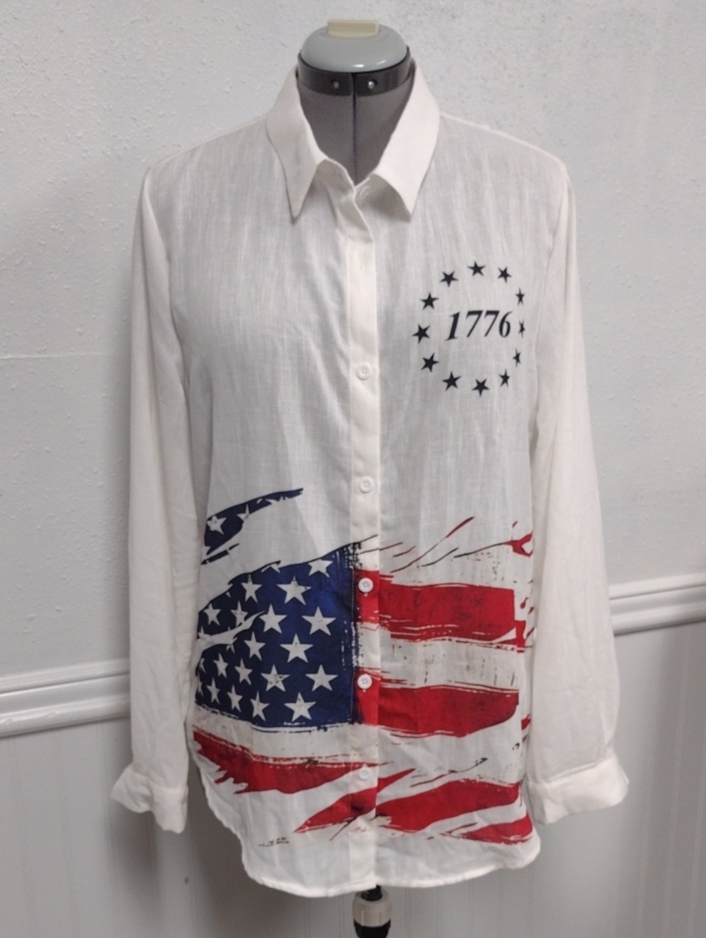 NEW White Button-Down Shirt with 1776 Patriotic Print